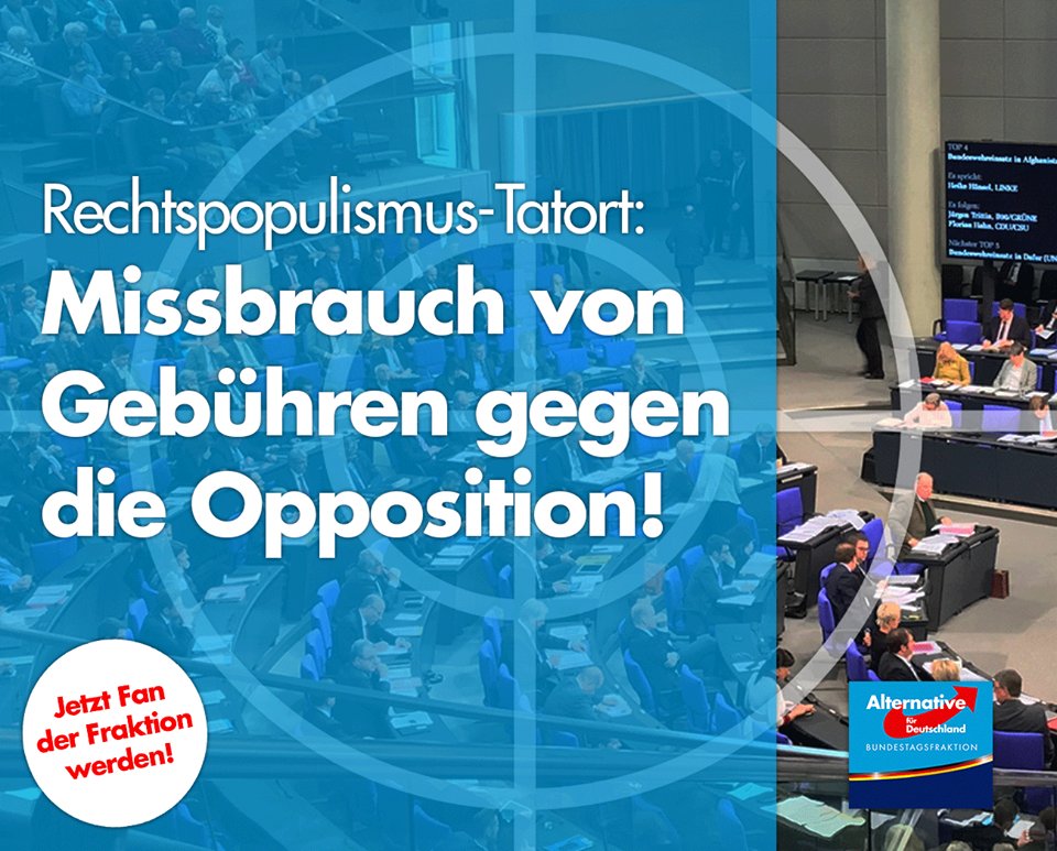 AfDimBundestag's tweet photo. Der #Tatort - Vorhersehbar wie Leitartikel im „Neuen Deutschland“ zu Honeckers Zeiten. Eine Zumutung, für durchsichtige &amp; schlecht gemachte Propaganda auch noch zahlen zu müssen.
Die #AfD-Forderung bleibt richtiger denn je:
#Rundfunkbeitrag abschaffen!
➡️https://t.co/hqtJAa4Wa3 https://t.co/jfZdL4PXJo