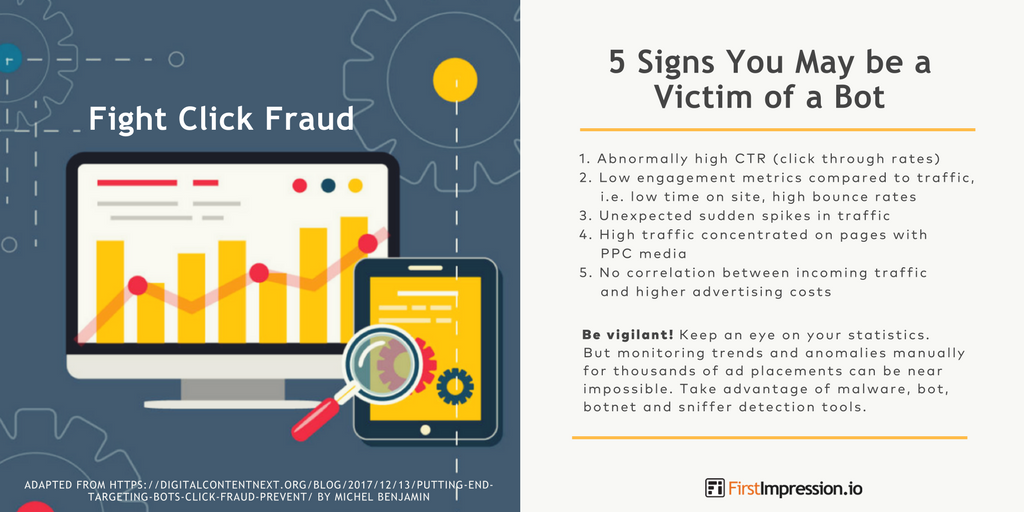 FirstImpTech's tweet image. Fight #clickfraud 5 Signs you might be victim of a bot @DCNorg @micheltben bit.ly/firstimptech9 #adfraud #bots #digitaladvertising