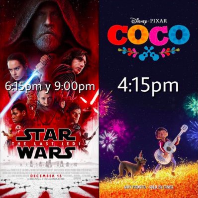 🎬CARTELERA: 3D Y FULL HD🔛  STAR WARS THE LAST JEDI 💥 Funciones: 6:15pm FULL HD🙌🏻  Idioma: Español 9:00pm 3D 💥 Subtitulada: Te esperamos en tu cine de siempre #cinelastapias #Mérida #venezuela #starwars