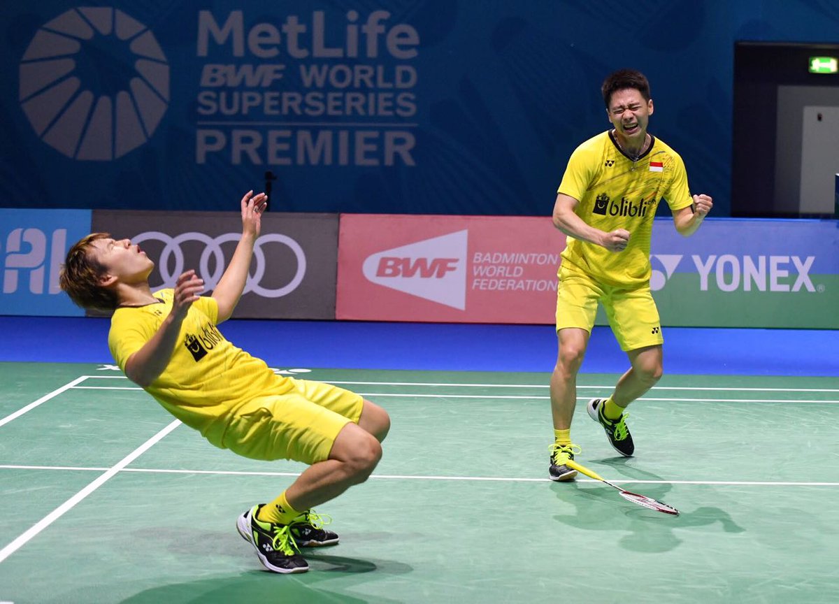 Marcus Fernaldi Gideon and Kevin Sanjaya Sukamuljo soared to a record seventh Superseries title this season, with a match point that secured the 21-16 21-15 triumph. 🏆 #Badminton #BWFBadminton #BadmintonDubai #MyDubai #DWSF2017 #DubaiSportsCouncil #Yonex #FlyEmirates #MetLife