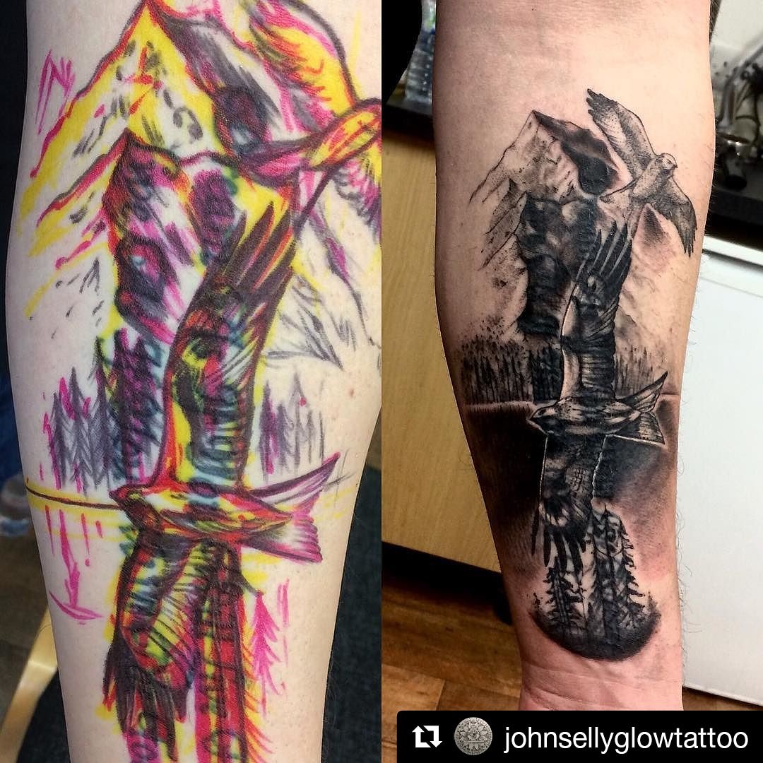 Glow_Midwales's tweet photo. 💡Old lettering still a little raised and bumpy from the second pass.Using @yayofamilia magic soap & clean balm💡#tattoo #coveruptattoo #sharpie #sharpielove #freehand #tattoolove #welshtattooartist #redkite #sleevetattoo #dynamicblack https://t.co/qNhn65d2sI