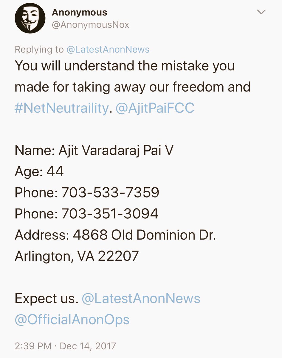 FiorellaIsabelM's tweet image. FB banned me for posting a picture of info that’s already out from a public servant. Info I didn’t hack but simply shared. Unbelievable. We won’t be silenced. It’s not harassment. The internet should be free for the people. #NetNeturality anonymous-feed.com/anon-doxx-fcc/
