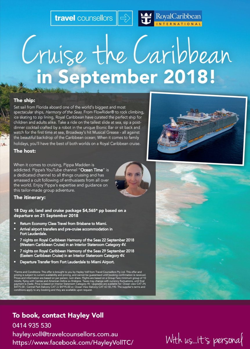 I have a group cruise on board the Harmony of the Seas in Sept 2018!!! Let's get some Ocean Time in⛴⚓🍾😀 #royalcaribbean #harmonyoftheseas #travel 
#groupcruise