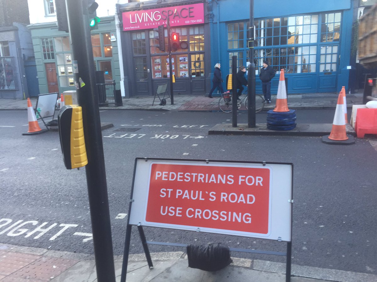 CarolineRussell's tweet photo. Oh @TfL and @IslingtonBC . The pedestrian signage at Highbury Corner doesn't really help people navigate the area. This at crossing ON St Paul's rd is meaningless. https://t.co/bZz7qcbzkJ