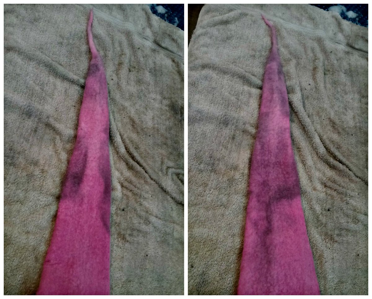 HandiCraftKate's tweet image. So I just had a horrible thing happen. I was dying two hats and everything was going great, I was only minutes away from being finished with both. Then I took my attention off of the stove for a second and my hat falls into the black dye!!!!