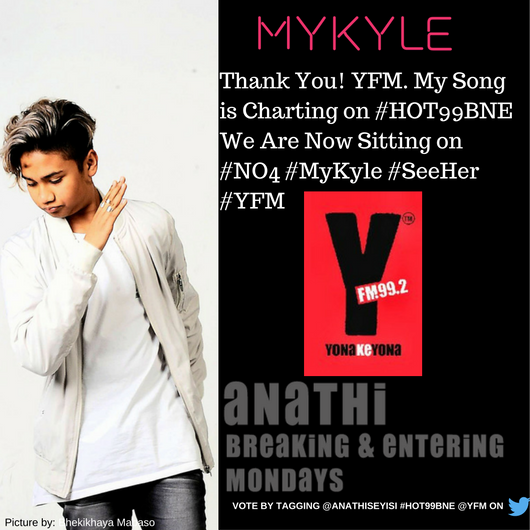 MykylesWorld's tweet photo. A huge S/O to @Yfm #HOT99BNE @AnathiSeyisi We now made it to Number 4! Thanks.... https://t.co/7Q6tFdxU1Y