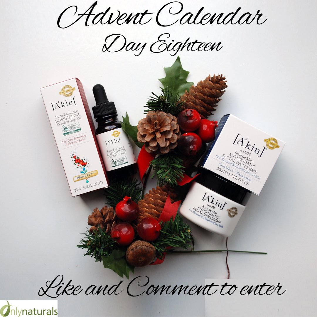 Advent Calendar Day 1 - Win  an A'kin Rosehip Oil and Rose de Mai Day Creme Bundle. You can enter on our Facebook or Instagram pages, or both to double your chances! instagram.com/onlynaturalsuk/ facebook.com/onlynaturals/ #organicbeauty #naturalbeauty #advent #christmas
