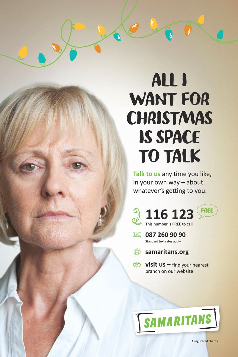 SamaritansIRL's tweet photo. Our #Christmas ad campaign starts this morning thanks to our friends in @IrishRail - #TalkToUs on 116 123 or text 087 260 9090 if you need support during the festive period. https://t.co/6XJ3vrAovU