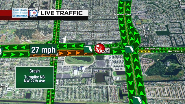 Crash on Turnpike NB at NW 27th Ave #traffic https://t.co/YU6gJmTVfY