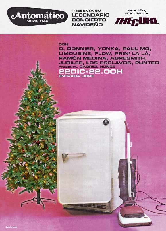 Automático presenta su legendario #concierto navideño homenaje a <a href="/thecure/">The Cure</a> que contará con D. Donier, Yonka, Paul Mo, Limousine, Flow, <a href="/prinlalamusic/">prinlala</a>, Ramón Medina, Agresmitih, Jubilee, Los Esclavos, Puntep. Presentado por Gabriel Núñez. #CórdobaEsp 
¡Os esperamos!