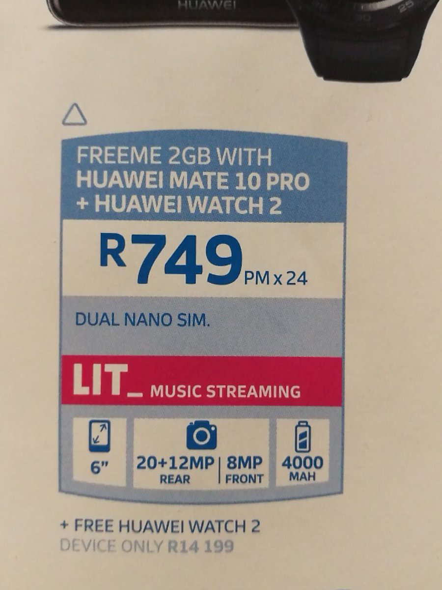 RodneyReid's tweet photo. @TelkomZA so just to make sure - cash price on the Match 10 Pro + Watch 2 cost R14,199 ? Manager at your branch wasn't very sure. https://t.co/UcJNuUyoXJ