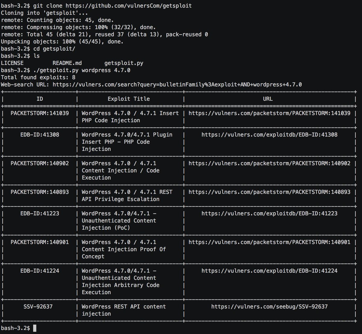 VulnersCom's tweet photo. Need #exploits? We've got the largest collection it the world. Try #getsploit utility and feel the power of the #force! Search across all major exploit databases from the single utility. #exploitdb #packetstorm #metasploit
https://t.co/iLfVSBdC5t
https://t.co/1KNJ9o8s07 https://t.co/NI36092sJq