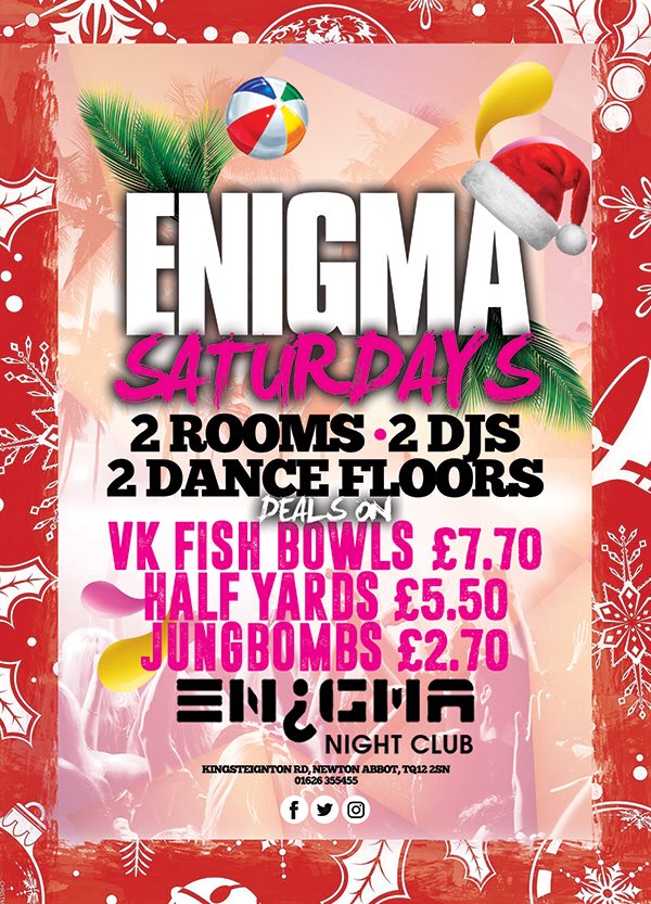 Enigma_NAbbot's tweet photo. *** WHAT'S ON THIS WEEK ***
#ProjectWednesday | Beat the Clock! 🕑🕑🕑
Frat Fridays | £2.50 Drinks! 🏓🍻
Saturday Party | 2 DJs, 2 Dance floors! 🎄❤️
#GetKeen https://t.co/amV1KSADUa