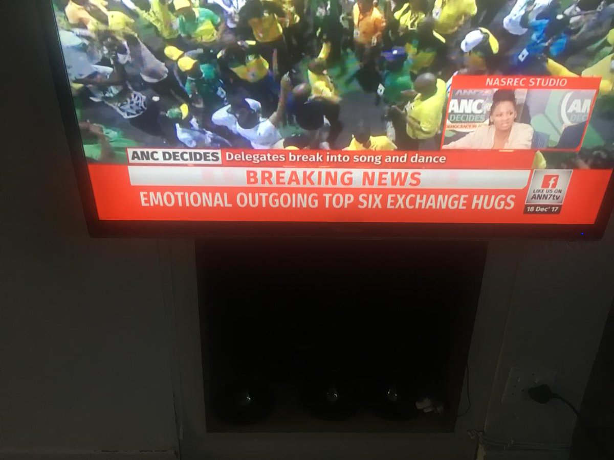Eusebius's tweet photo. Ha! ANN7 even interviewing Cyril Ramaphosa's family now in Soweto who are reacting to Cyril having "won". Hahaha ANN7 is a gift that keeps on giving! Triangulation for what, for who?! #ANC54 https://t.co/rlXqz6IXqE