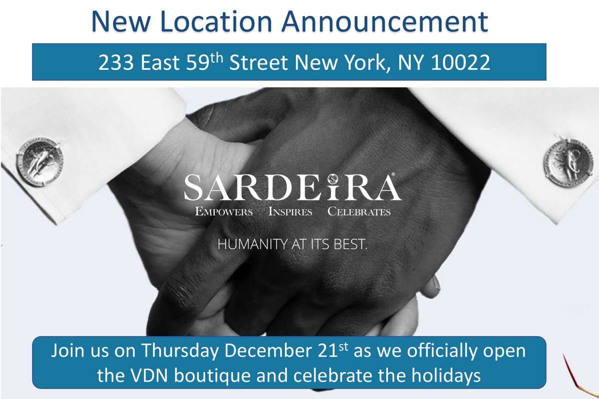 Sardeira's tweet photo. Beautiful and luxurious fine jewelry, timeless fashion, and elegant handbags. Join us on Thursday, December 21st as we officially open and celebrate the holidays.
Check out our #SARDEiRA Be Free, Be Priceless, be Serene and Be Resilient collection! 
#perfectgift #holidaygift https://t.co/OexCDwKkrc