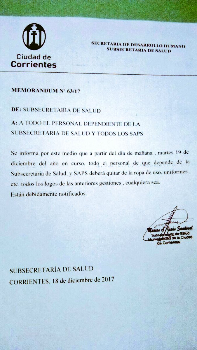 carlosalbesimon's tweet photo. Memorándum en Salud Municipal obligando al personal a sacar de su vestimenta todo logo de las Gestiones anteriores https://t.co/1M4xawMMCw