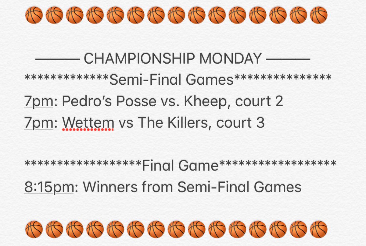 TNTHoopLeague's tweet photo. 7pm: @PedrosPosse v @KHEEPOrlando 
7pm: Wettem vs The Killers 

Championship Game, 8:15pm https://t.co/urXjdmijDy