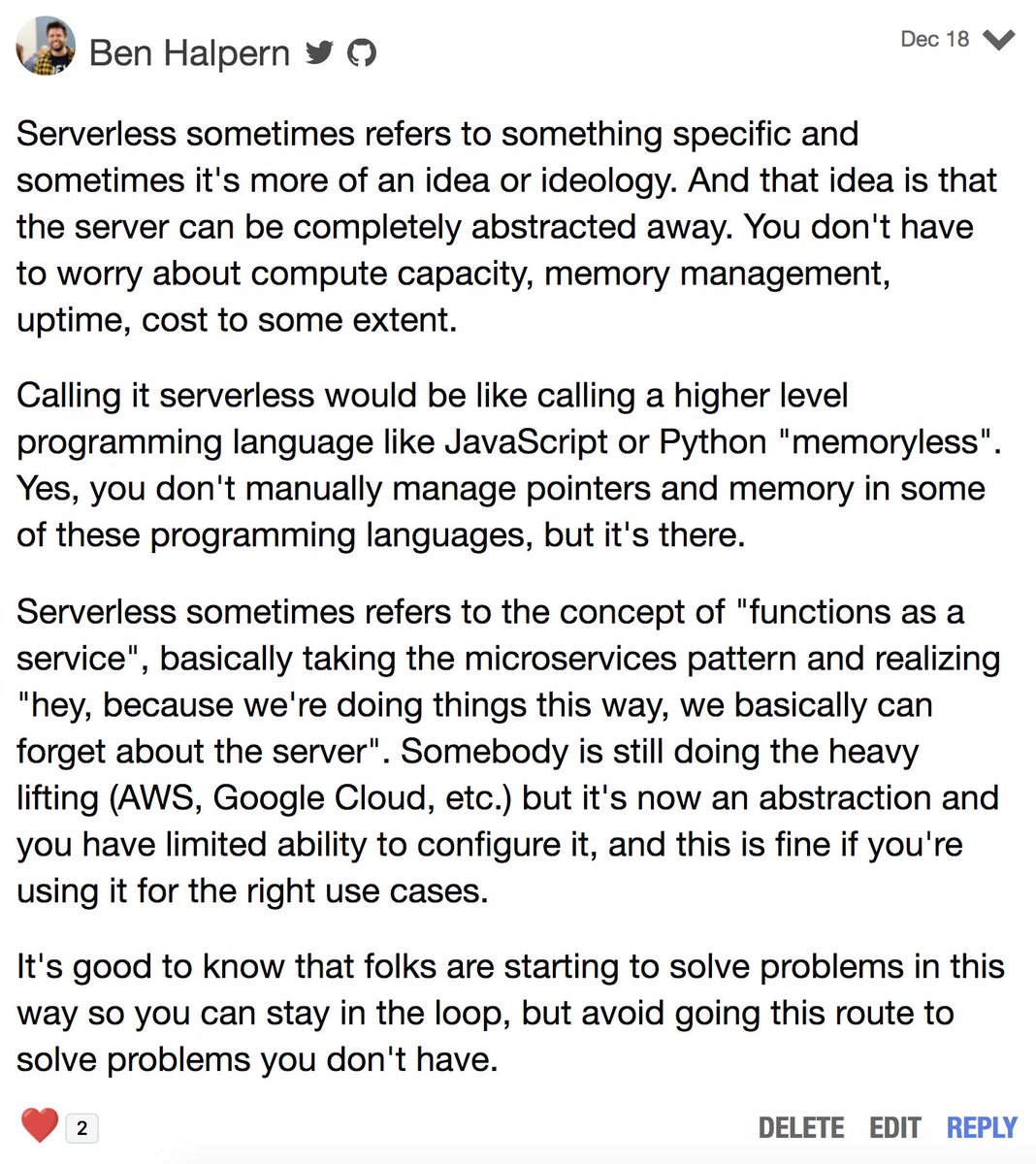 My best attempt at explaining serverless. Here's the whole thread: dev.to/lauragift21/ex…