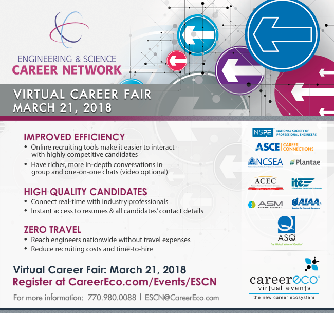 NSPE's tweet image. If you&apos;ll be hiring new talent or seeking new opportunities in 2018, be sure to save the date for our Virtual Career Fair, March 21, 2018. It&apos;s an excellent way to meet employers/talent w/a flexible and online format. For more details/registration, visit: bit.ly/NSPECareerFair