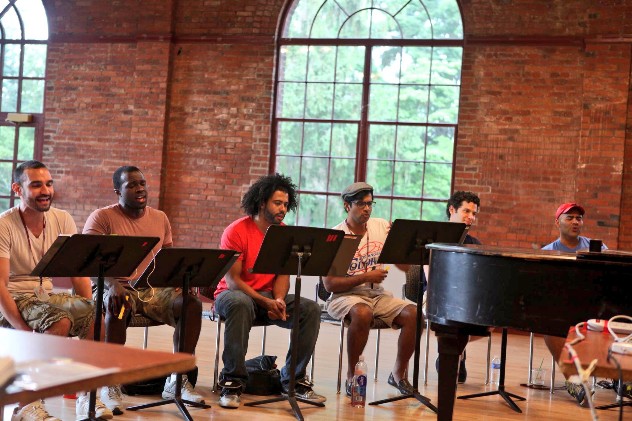 the Hamilton cast in workshop mode at Vassar College