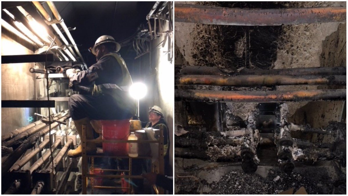 11AliveNews's tweet photo. Newly released pictures show the damage and Georgia Power crews working to restore power from inside the airport. https://t.co/vEHtZ94bLo https://t.co/MI6OXM990i