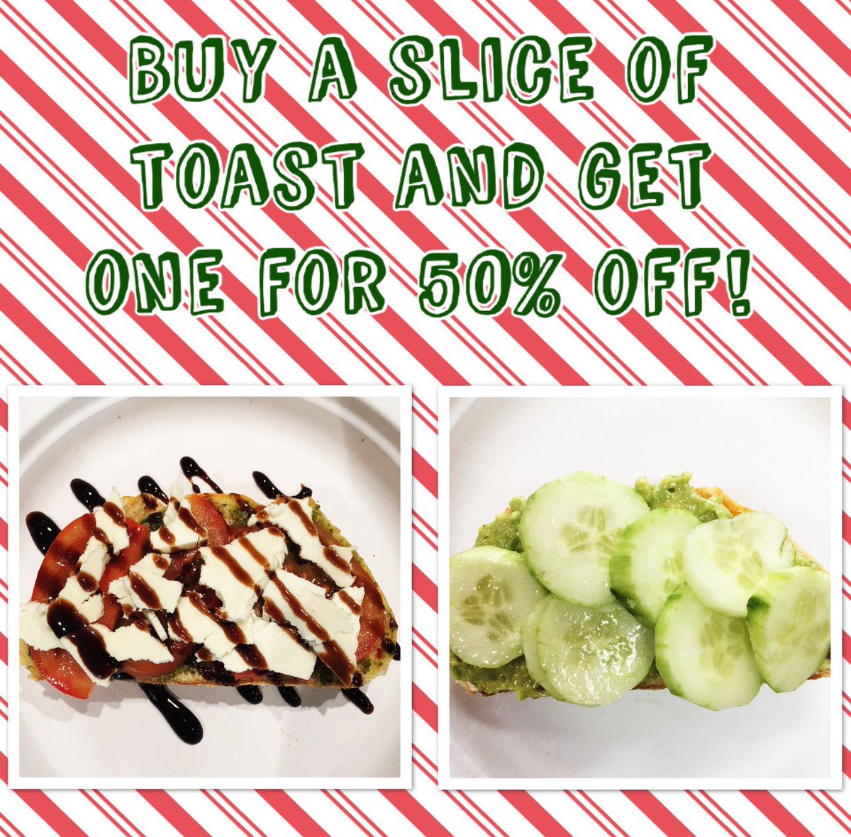SipsNSuch's tweet photo. On the Sixth day of Christmas, Sips &amp; Such gives to you: purchase a slice of toast and get the second for 50% off! See you soon! #12DaysOfChristmas #Coffee #CoffeeHouse #Toast #DaySix https://t.co/N1a3T35Th9