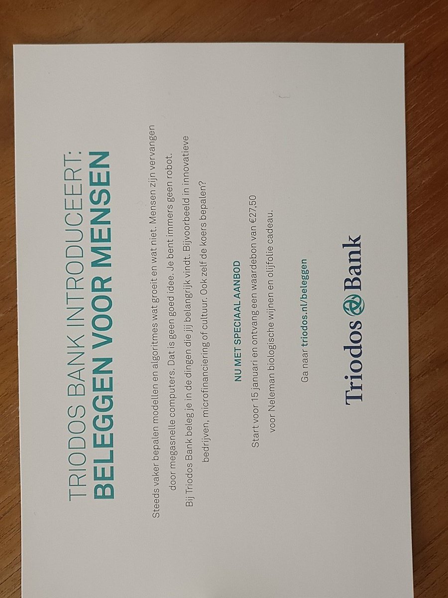 Ook bang voor robots? "Beleggen voor.. mensen!" Nu bij <a href="/TriodosNL/">Triodos Bank (inactive)</a> #ehh