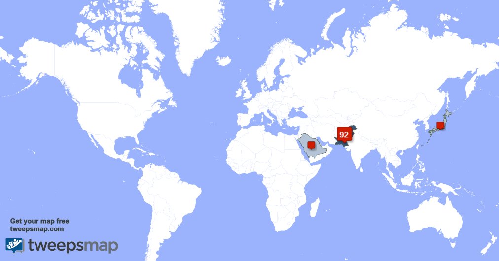 NomaidFaheem's tweet photo. My followers live in 3 countries: Pakistan(85%), Japan(4%)... https://t.co/UeeyGjaqlO Get your free map! https://t.co/Vx4ECdyYDm
