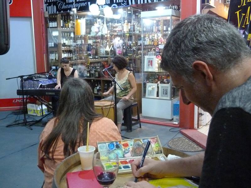 AlexievG's tweet photo. Última presentación del año del vino Siete Vacas, ilustrando en vivo, y sorteando la lluvia. Gracias Bodega Las Arcas de Tolombón y Pia Espía, una muy linda experiencia. l sábado en "Una copa más" en Don Torcuato. https://t.co/tf8cZIXzxk