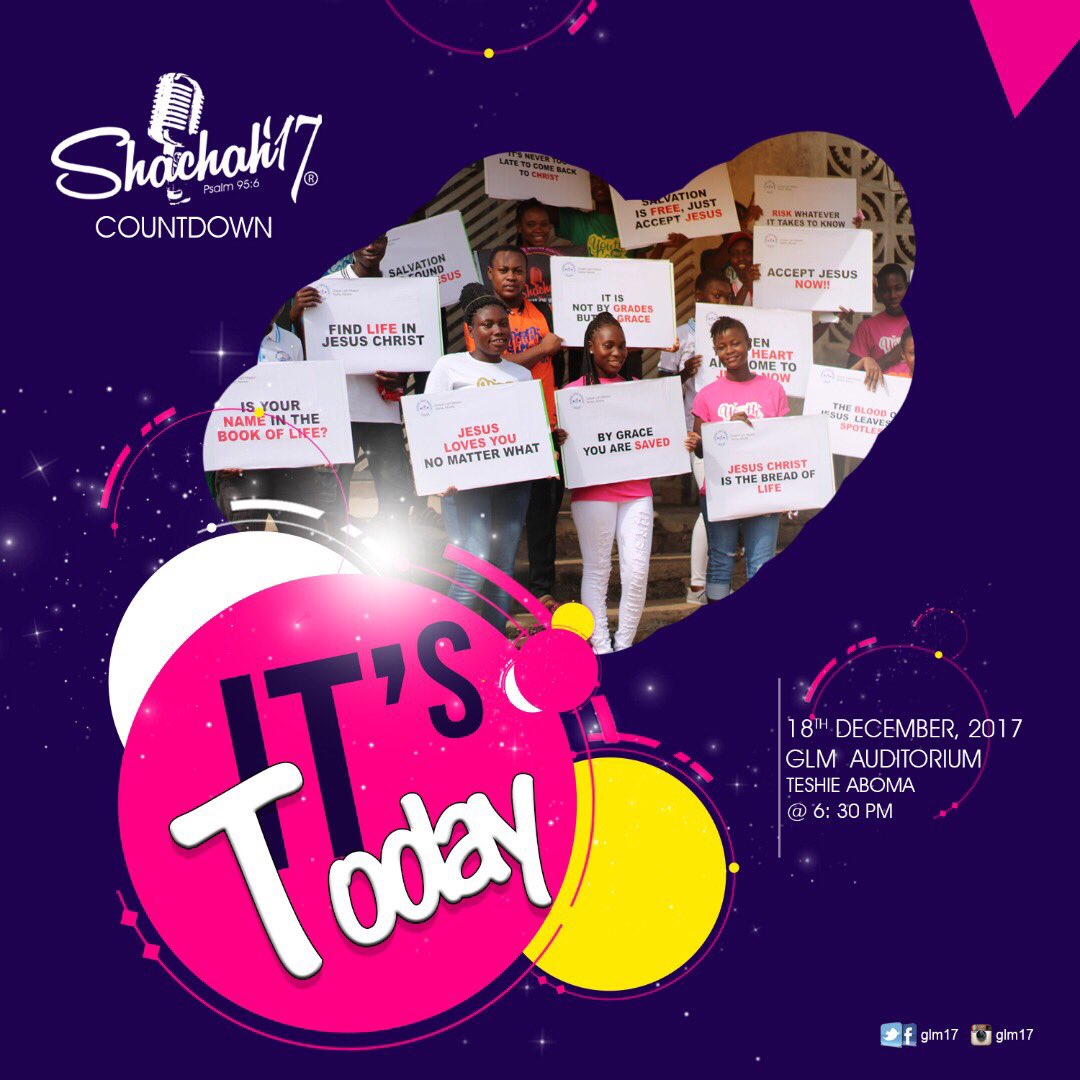 GLYM17's tweet photo. The day is here....come and join us this evening to worship in a style our MAKER @ Shachah’17.
Come let’s bow to Him. Teshie Aboma is the location....see ya https://t.co/aC9HDX0wF9