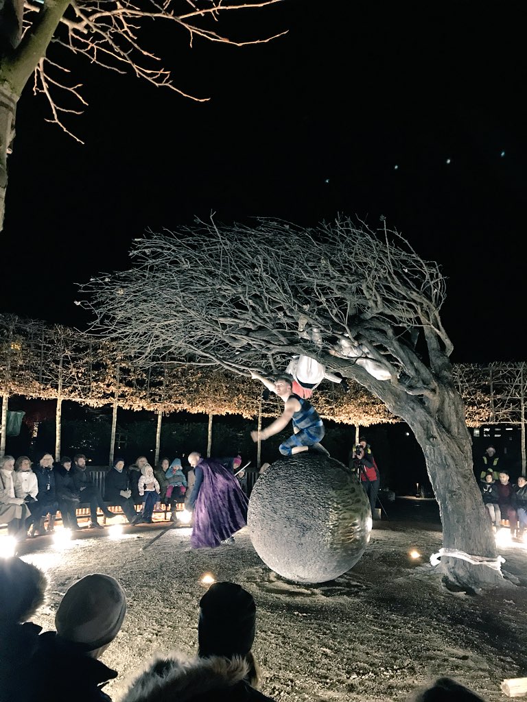 JillBerelowitz's tweet photo. An amazing #MidwinterMagic Dance-Circus Spectacular, a truly immersive after-dark theatrical experience @MotionhouseDT. Great show, really enjoyed it! Fantastic energy from the performers dancing around my sculpture #HisMindsEye at @ShakespeareBT.👍 Photo credit: Stewart Writtle https://t.co/YooznwaRMM