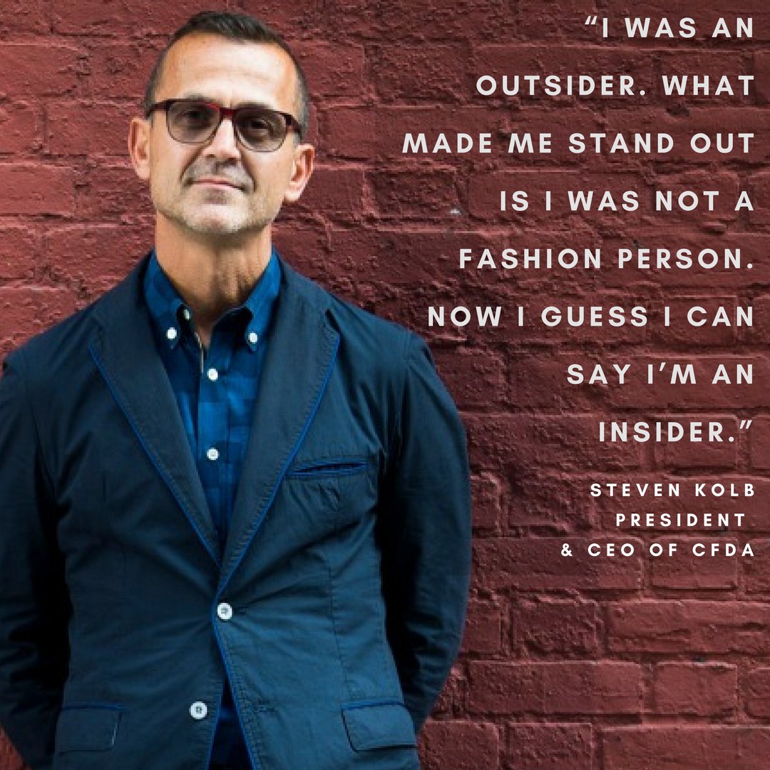 FGIBOSTON's tweet image. Sometimes standing out is the best way to get in! @StevenKolb's been successfully leading @CFDA since 2006 and is a #FGIMember we admire. #MCM