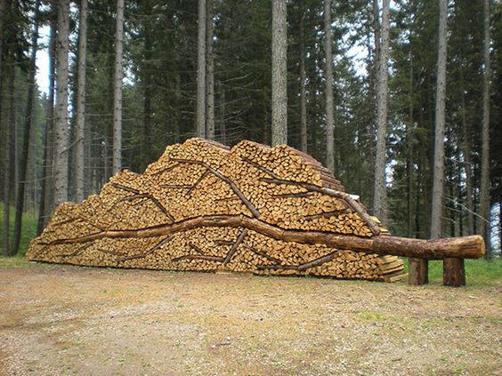 What a creative way of stacking wood! #logpile #artistic #landscape #environmentalart