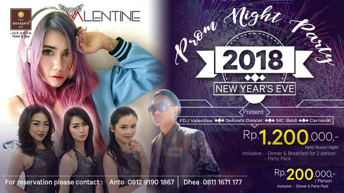 jayakartajkt's tweet photo. Come and join with us at the prom night party.
FDJ Female, Sekushi Dancer, MC Baldi, and carnaval also enliven New Year's eve and only at The Jayakarta Jakarta Hotel and Spa.
.
.
0ctober 31, 2017.
.
.
See you there guys!
#newyearpackage #pakethotel #thejayakartasp #jakarta https://t.co/95lvcf5yoF