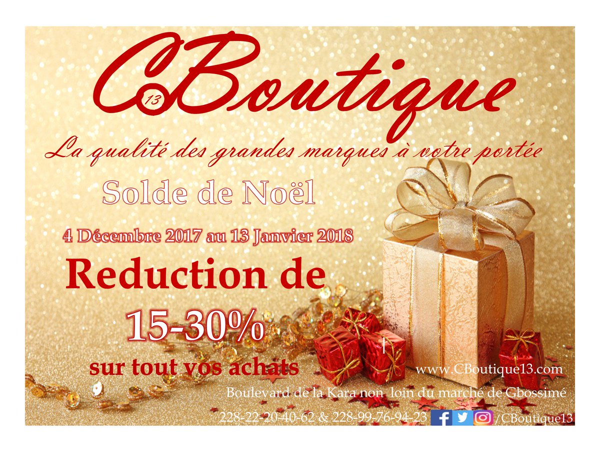 CBoutique13's tweet photo. Ne le manquez pas, la #solde de #Noël🎄 de CBoutique est en cours. #Team228 #Lome #Mode https://t.co/jfv5vlLxSs