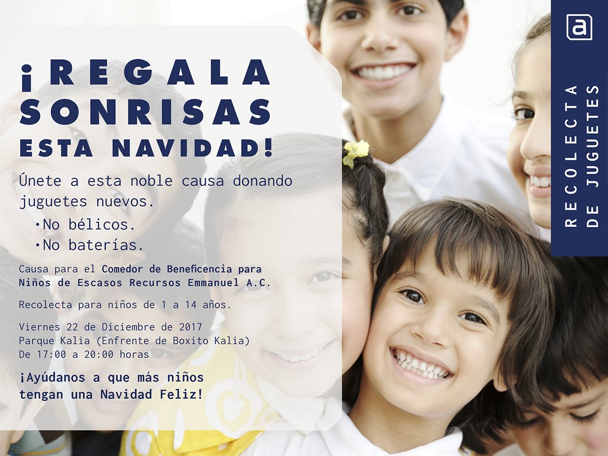 AforoMX's tweet photo. Este año AFORO desea regalar sonrisas en Navidad 🎄🎅
Únete a esta noble causa donando juguetes nuevos. ¡Te esperamos! RT 🙏 https://t.co/l8Zwq7VqDy