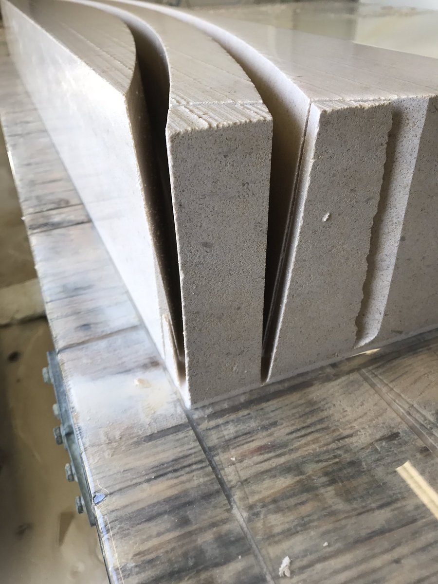 DimensionalSton's tweet photo. Our 5 axis #CNC machine making light work again of these radius tread risers made from #French #Limestone #ModernMasonry https://t.co/ZZfHOklYDQ