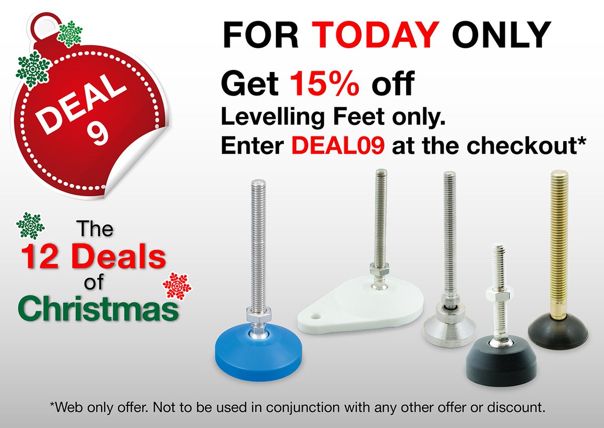 WDSBloodhound's tweet photo. #The12DealsofChristmas 
Deal 9 - Today Only! (18/12/17 GMT) Get 15% off Levelling Feet on our Website. Enter DEAL09 at the checkout.
https://t.co/tMvdgDpwcl https://t.co/UeHClJHyEG