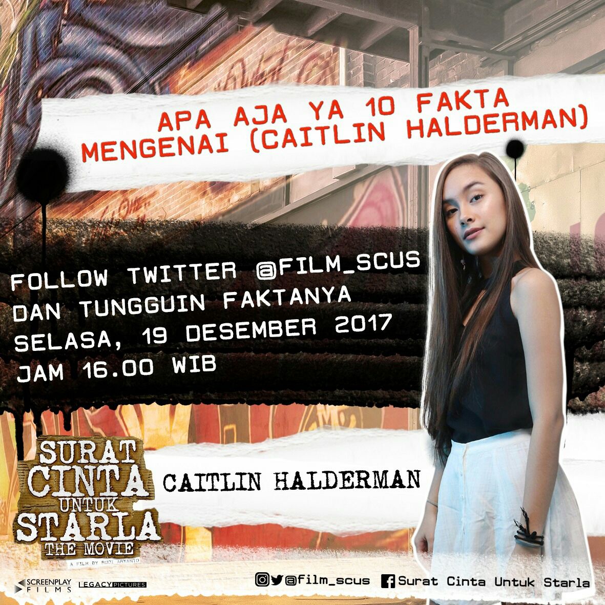 SCP_Films's tweet photo. #SCUSFact is back!!! Kali ini ada 10 fakta tentang Starla @caitlinhald . Follow Twitter @film_scus karena #SCUSFact akan di twit BESOK jam 4 sore. Comment di IG @film_scus fakta yang kalian tau tentang @caitlinhald , 1 orang yang benar mimin kasih T-Shirt @film_scus https://t.co/4QBnoCBb9P