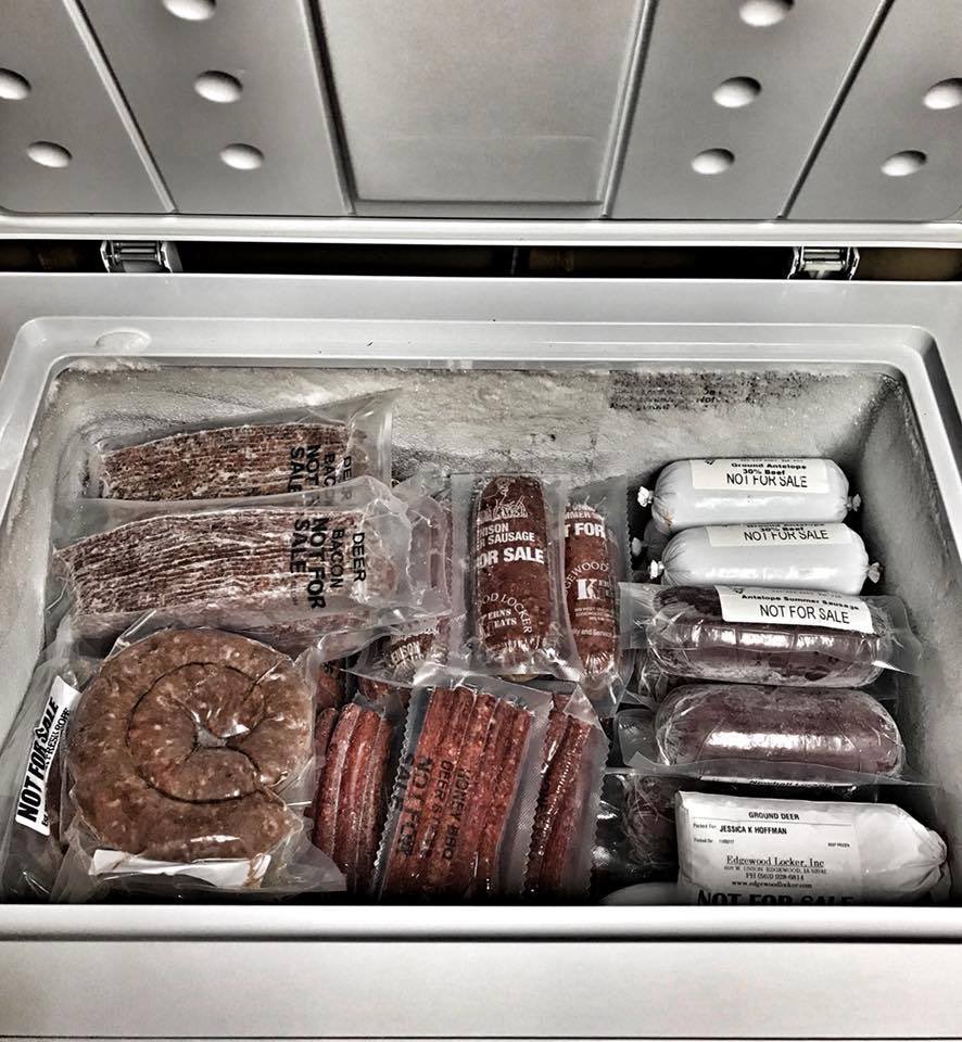 Now thats a good looking freezer, our kind of menu, deer, elk, antelope! Good work Jess! #RaisedHunting