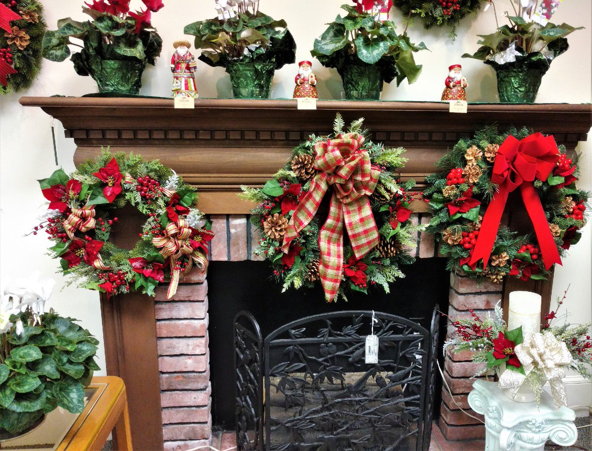 #christmas #Wreath silk #flowers decorated fireplace <a href="/CareysFlowers/">Carey's Flowers</a>