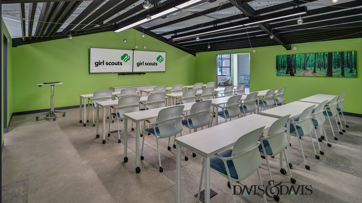 DDavisIntDesign's tweet photo. Today we feature a sneak peek at the new @GSSEM headquarters in #Detroit, designed by #DavisandDavis, featuring an indoor stand-alone cabin in the main lobby &amp; a focus on colors of the #GirlScouts brand. CC @girlscouts 
 
Learn more about Davis &amp; Davis at https://t.co/80wCu3yn8Q https://t.co/ZF6gqL6CJG