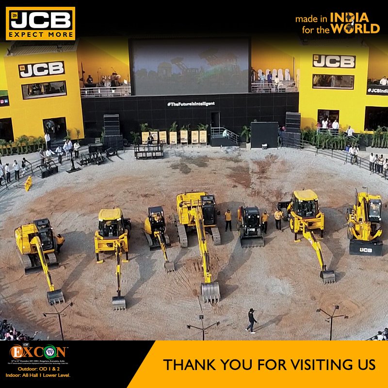 JCBIndiaLtd's tweet photo. JCB would like to thank you for visiting us at the unveiling of The Intelligent Future at EXCON 2017. We hope you had a wonderful experience and look forward to meet you again next time. #EXCON2k17 #TheFutureIsIntelligent https://t.co/Pe0bUi9usw
