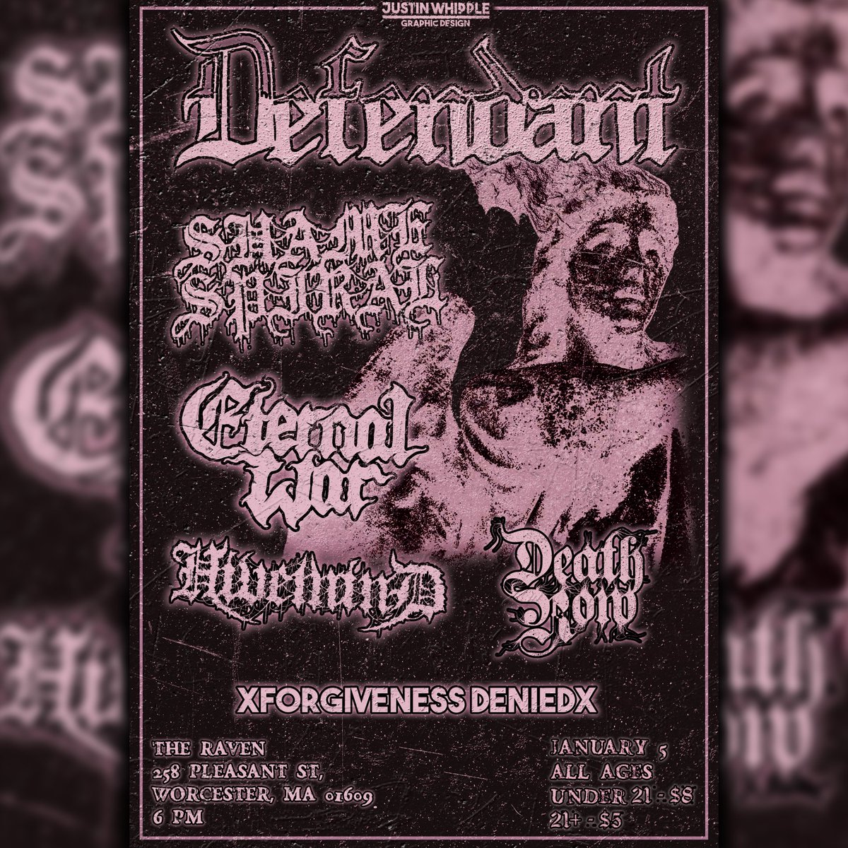 HivemindNH's tweet photo. We recently announced our final show before our January 2018 run!

@thearkhamagency x @FivebytwoR x 603 SHOWS presents:

The Raven, Worcester MA 1/5/18

@DefendantHC @shamespiralva @EternalWar315 @HivemindNH @deathrownh and XFORGIVENESS DENIEDX 

https://t.co/ckbTYqG0FD https://t.co/j40Tf6PDZr