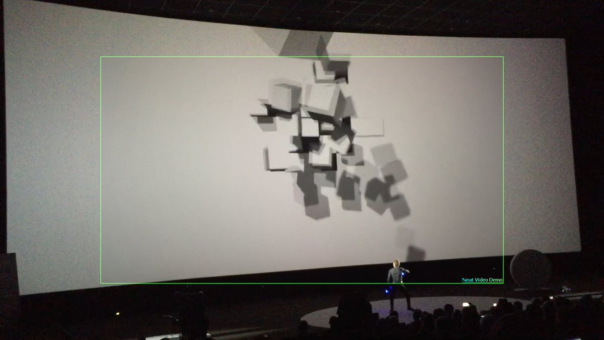 ruben_dot's tweet photo. Noise reduction by @alfonsocastelao of an original video track by @crisrodfra of the inauguration of Big Data Spain 2017. Look at the difference of grey texture inside vs. outside the green frame @BigDataSpain #BDS17 https://t.co/bGDOiYzX8t
