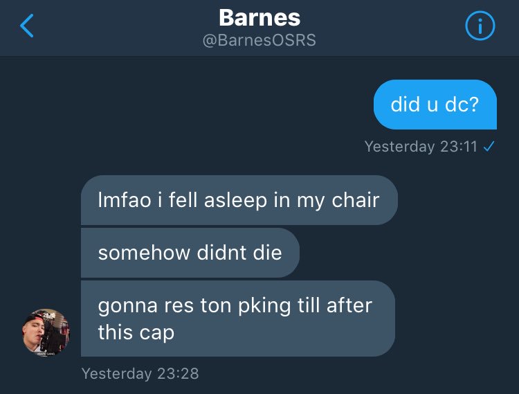 ianspam's tweet image. I’ve always wondered why @BarnesOSRS is called a “planker” by the singles community. 

Last night we thought he was ddosed on stream and waited around for 10+ mins for him to dc from a box to save him. Turns out he’s just been addicted to #deadmanmode