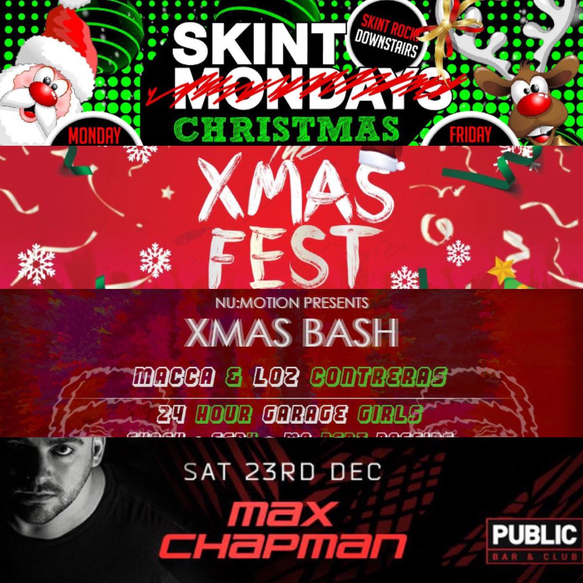 🎁Skint Mondays &amp; Skint Rock - Monday 18th December <a href="/skintmondays/">Skint Mondays</a> 🎁
🎄The Xmas Fest - Thursday 21st December 🎄
🎤Nu:Motion presents the Xmas Bash - Friday 22nd December 🎤
🎧Pulse Xmas Edition w/ Max Chapman - Saturday 23rd December @pulseofficialrg 🎧