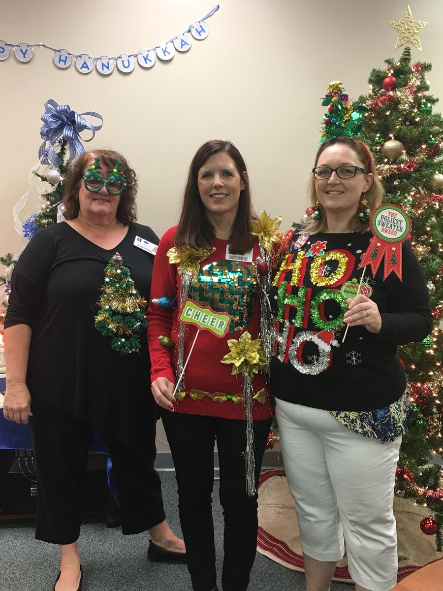 MCPS_ESE's tweet photo. What a way to start the week! Raising money for the Superintendent’s Literacy Fund #uglysweaterparty #WeAreMCPS #christmasspiritstrong https://t.co/ZkZ0HmAX0c