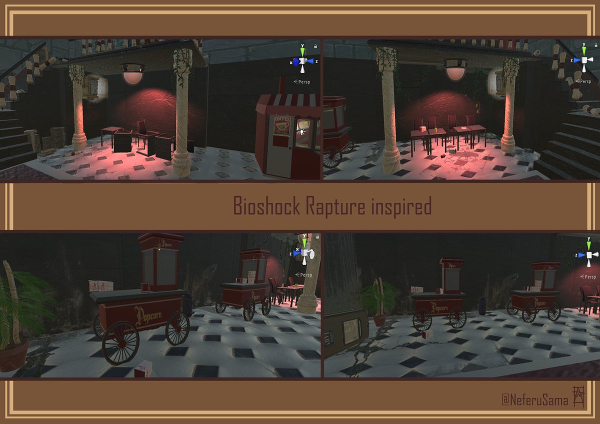 NeferuSama's tweet image. One of the last homework for the school. We had to build a scene and mine is inspired by Bioshock Rapture. I also bought the Bioshock Collection after it 🙈💜
(Everything is made by myself except textures)
#Maya #MayaAutodesk #Unity #Bioshock #Rapture #BioshockRapture #3D #Artist