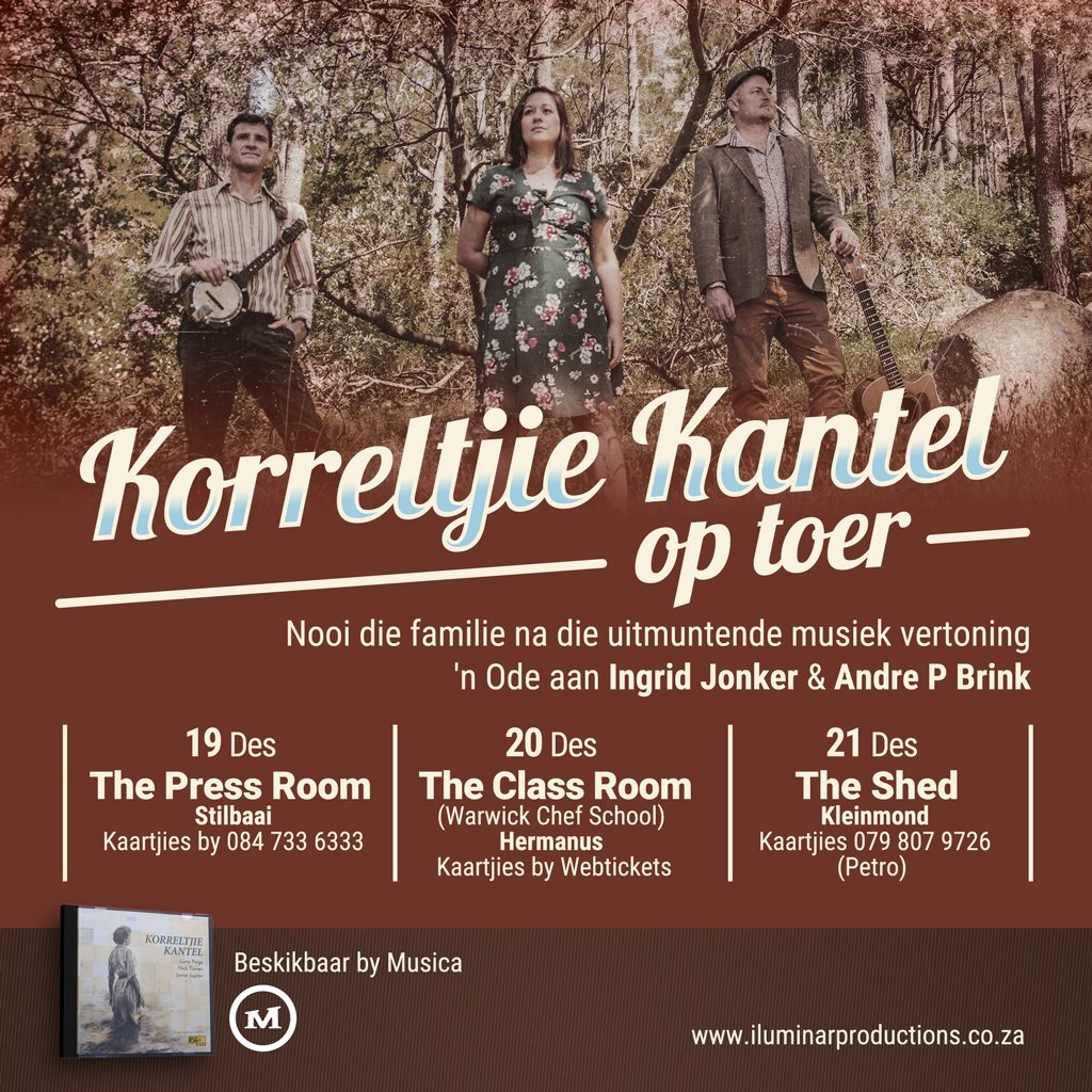 iluminarSA's tweet photo. Is jy Woensdag in Hermanus? Lus vir 'n hoendervleismooi konsert? Koop dan sommer nou jou kaartjies by @webticketsSA / jou plaaslike @PicknPay. Woensdag 20/12 tree @lunapaige en kie by #TheClassRoom op met die @zarsg gunsteling #KorreltjieKantel. @WhaleCoast96FM @HermanusFynArts https://t.co/UfTdqcctgr